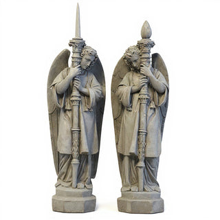 Guardian Angel Set (Right) Statue - 27-inch — Antique Stone finish