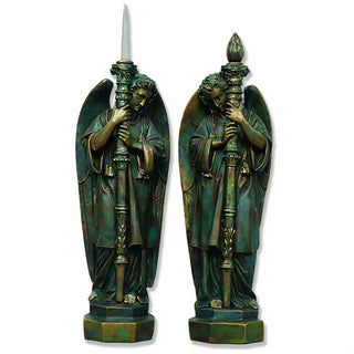 Guardian Angel Set (Right) Statue - 27-inch — Green Bronze finish