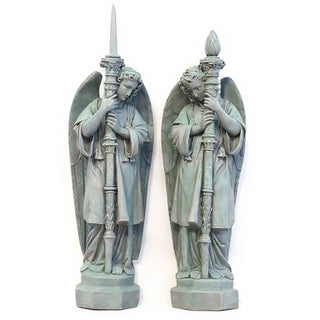 Guardian Angel Set (Right) Statue - 27-inch — Mossy Green finish