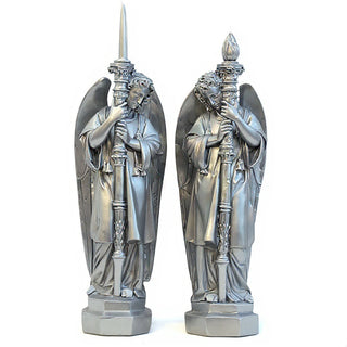 Guardian Angel Set (Right) Statue - 27-inch — Silver finish