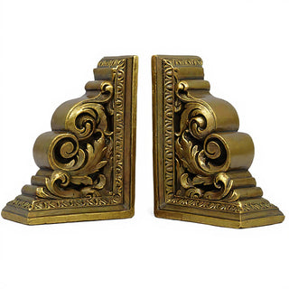 Carved Scroll Bookends — Antique Gold finish