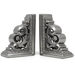 Carved Scroll Bookends — Antique Silver finish