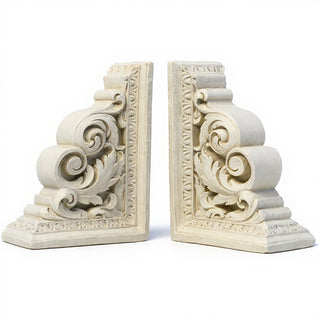Carved Scroll Bookends — Antique White finish