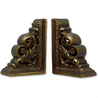 Carved Scroll Bookends — Bronze finish