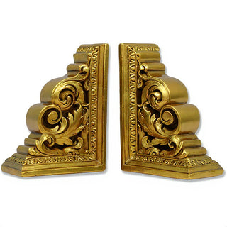 Carved Scroll Bookends — Deep Gold finish