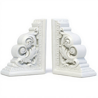 Carved Scroll Bookends — Flat White finish