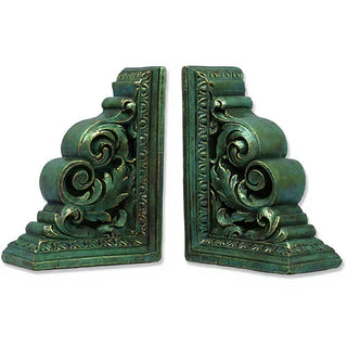 Carved Scroll Bookends — Green Bronze finish