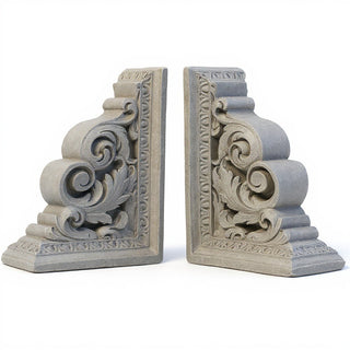 Carved Scroll Bookends — Limestone finish