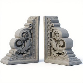 Carved Scroll Bookends — Old Stone finish