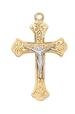 Gold-tone plated Pewter Two Tone Crucifix Pendant