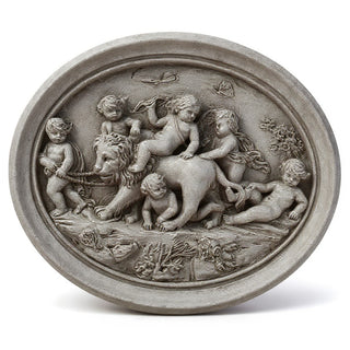 Cherubs Playing with Lion Wall Plaque — Antique Stone finish