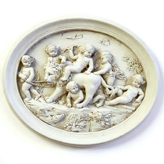 Cherubs Playing with Lion Wall Plaque — Antique White finish
