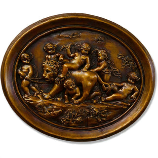 Cherubs Playing with Lion Wall Plaque — Bronze finish