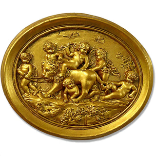 Cherubs Playing with Lion Wall Plaque — Deep Gold finish