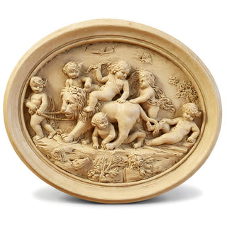 Cherubs Playing with Lion Wall Plaque — Dusted Sand finish