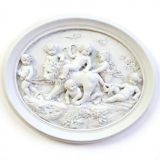 Cherubs Playing with Lion Wall Plaque — Flat White finish