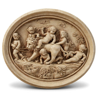 Cherubs Playing with Lion Wall Plaque — Gothic Stone finish