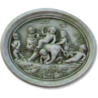 Cherubs Playing with Lion Wall Plaque — Mossy Green finish