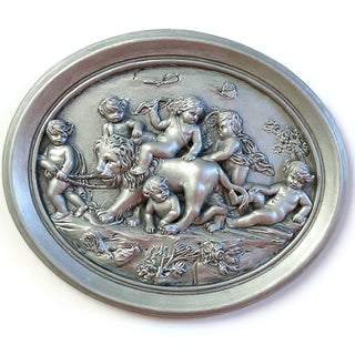 Cherubs Playing with Lion Wall Plaque — Silver finish