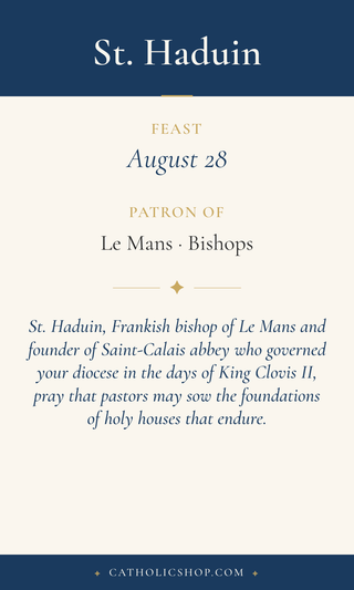 Saint Haduin holy card  with feast day, patronage, and prayer