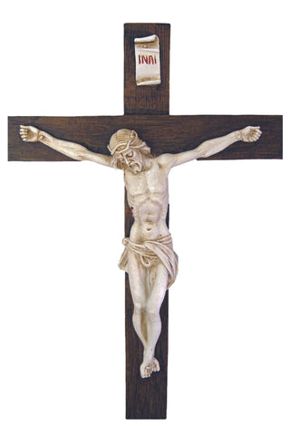 Crucifix in Alabaster on Dark Cross 15"