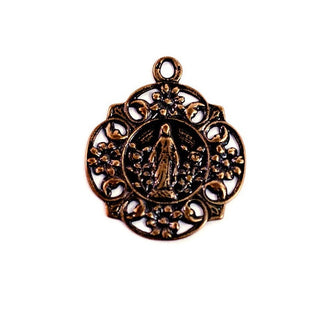 Vintage Bronze Mary with Many Flowers Medal - Medium