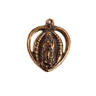 Vintage Bronze Our Lady of Guadalupe Heart Medal