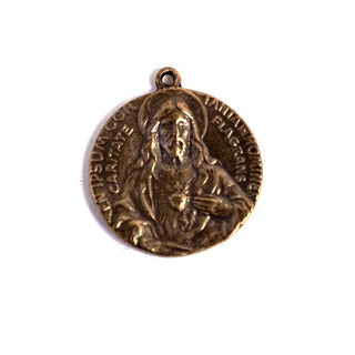 Vintage Bronze Sacred Heart Scapular Medal