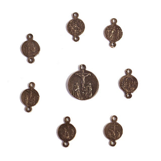 Vintage Bronze Seven Sorrows Rosary Set Medal
