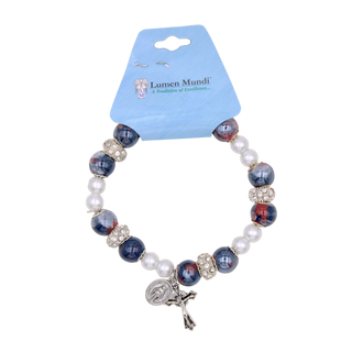 4-Pack - 6 mm Faux Pearl and Imitation Dark Blue and Red Marble Beads Bracelet