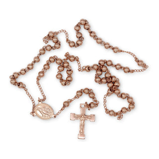 Traditional Rose Gold Rosary Necklace Five Decade Catholic Prayer Beads 5mm