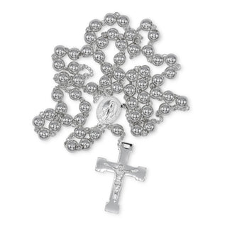 Traditional Silver Rosary Necklace Five Decade Catholic Prayer Beads 10mm