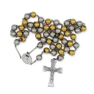 Traditional Rosary Necklace Five Decade Silver Gold Catholic Prayer Beads 10 mm