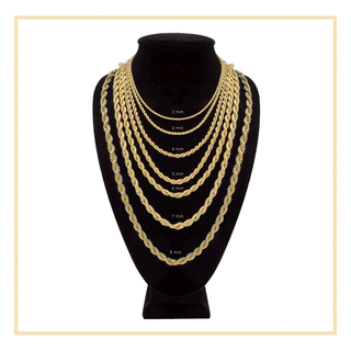 14K Gold Plated Rope Chain Twisted Link Necklace for Men 18" 20" 24" 30" Length | 2 mm - 7 mm Width