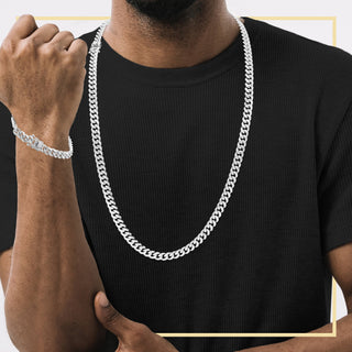 Silver Cuban Link Chain Necklace 30" Bracelet 8.5" Stainless Steel Set For Men