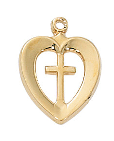 Gold Over Silver Heart Cross With Chain