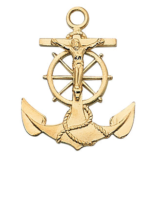 Gold Over Silver Anchor Crucifix with Chain