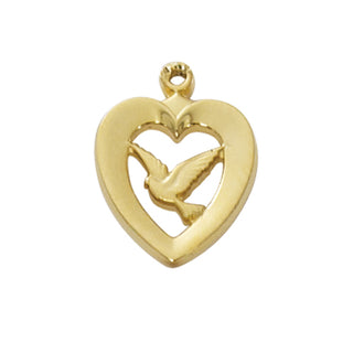 Gold over Silver Heart with Dove, with 18" Chain