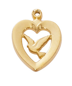 Gold Over Silver Heart With Dove With Chain