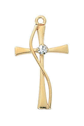Gold Over Silver Cross With Stone With Chain