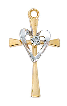 Gold Over Silver Cross With Sil HeartCh