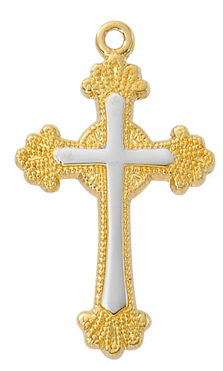 18-inch Chain Gold over Sterling Silver Two-Tone Cross