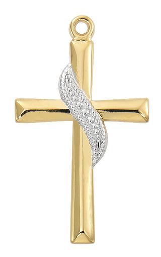 18-inch Chain Gold over Sterling Silver Two-Tone Cross