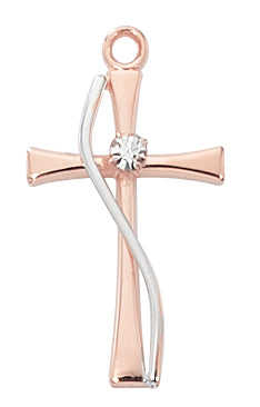 Rose Gold On Sterling Two Tone Cross Jr4