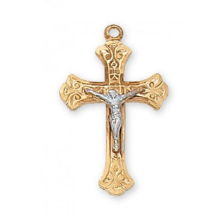 Gold Over Silver Tutone Crucifix With Chain 