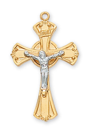 Gold Over Silver Tutone Crucifix With Chain 