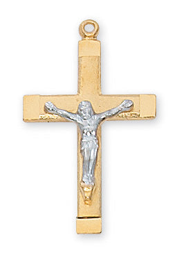 Gold Over Silver Tutone Crucifix With Chain