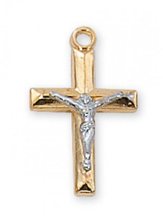 Gold Over Silver Tutone Crucifix With Chain 