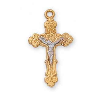 Gold Over Silver Tutone Crucifix With Brite