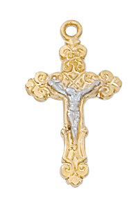 Gold Over Silver Tutone Crucifix With Brite